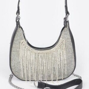 Hot Fix Stones Rhinestones Fringe Hobo Bag
